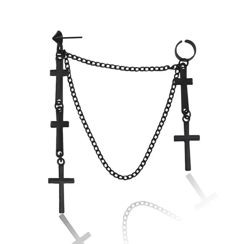 Fashion Retro Bohemian Black Cross Earrings Charm Ladies Personality Hip Hop Tassel Pendant Earrings Women Jewelry Gifts