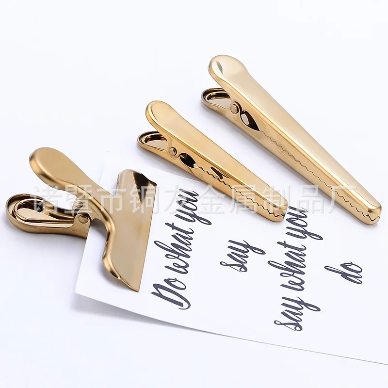 Nordic Electroplated Brass Clip Stainless Steel Ticket Clips Storage Metal Sealed Bone Staple Gold Binder Clip