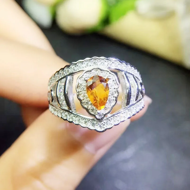 Кольцо с натуральным цитрином в форме короны,, серебро 925 пробы, 0.65CT, драгоценный камень 5*7 мм, Q910319