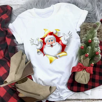 

Tops Clothing New Santa Claus T Shirt Women Fashion Merry Christmas Harajuku T-shirt White Hipster Suitable All Seasons Tshirt