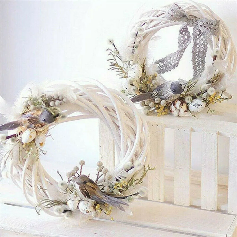 10/15/20/30cm Christmas Rattan Ring White Artificial Flower Garland Dried Frame Wicker Vine Wreath DIY Party Ornament Home Decor