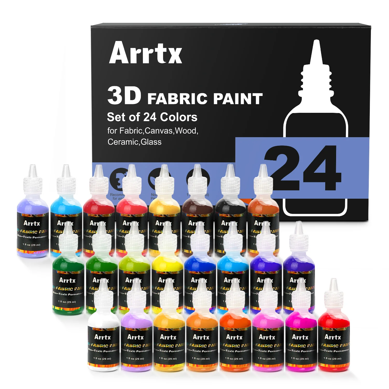 Arrtx 24 разных цвета 3D краска для ткани/холста/дерева/керамики/стекла тонкоточечный