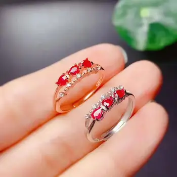 

Myanmar 925 silve Natural Ruby Gemstone Ring Women Fine Jewelry 3x4mm