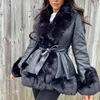 Elina PU Leather Short Jackets Women Fashion Tie Belt Waist Coats Women Elegant Side Pockets Faux Fur Jackets Female Ladies JT ► Photo 2/6