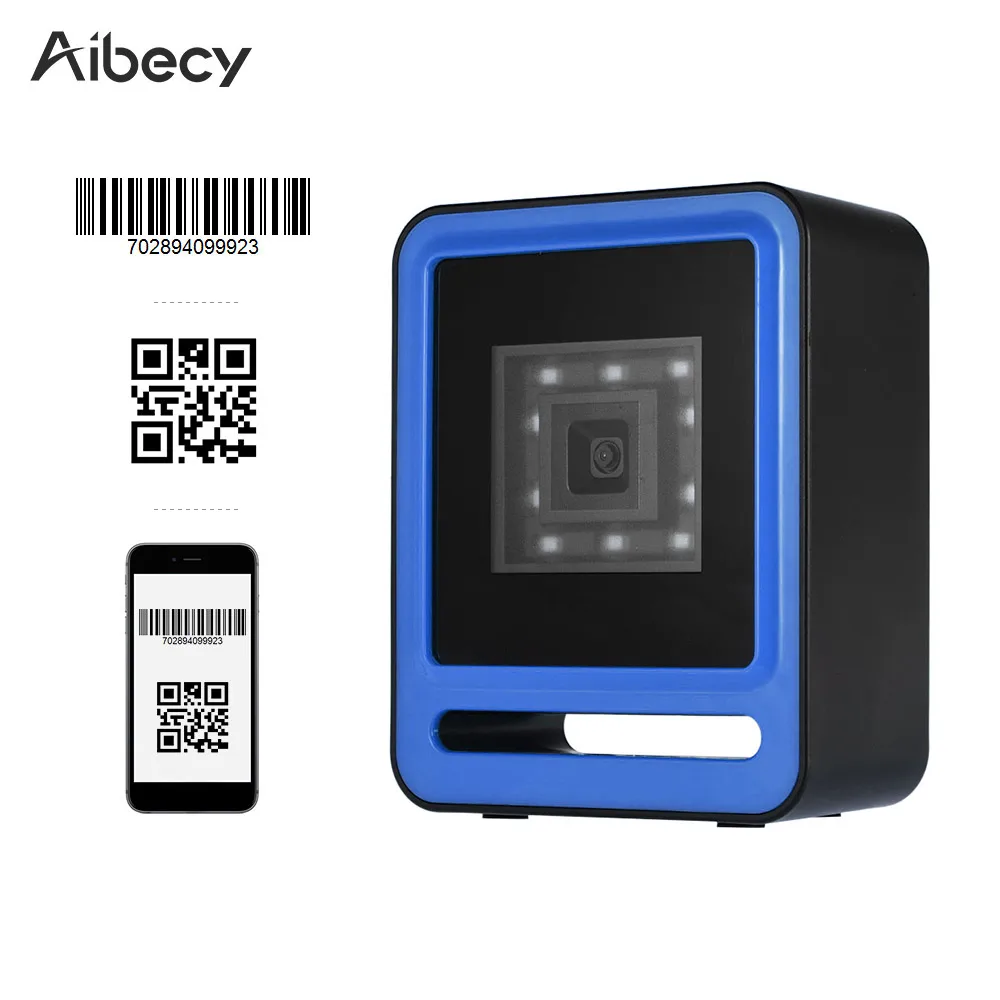 Aibecy Hands-free USB проводной 1D 2D QR сканер баркодера Настольный многонаправленный считыватель штрих-кодов для супермаркет, розничная торговля