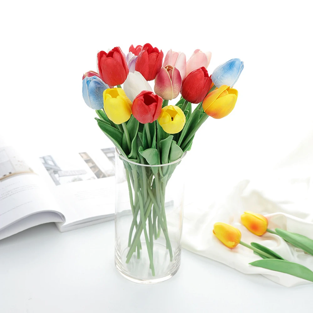 

10pcs /pack Simulation Mini Tulip 8 Color Wedding Bouquet PU Tulip Home Decoration Artificial Flower