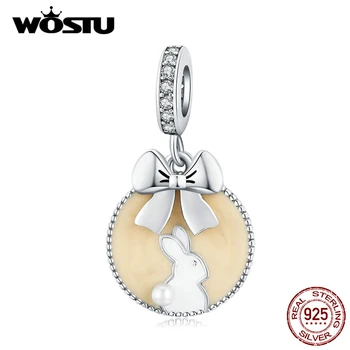 

WOSTU 925 Sterling Silver Bow-Knot Bunny Charms Lovely Rabbit Beads Fit Original Bracelet Pendant Birthday Gifts Jewelry CQC1439