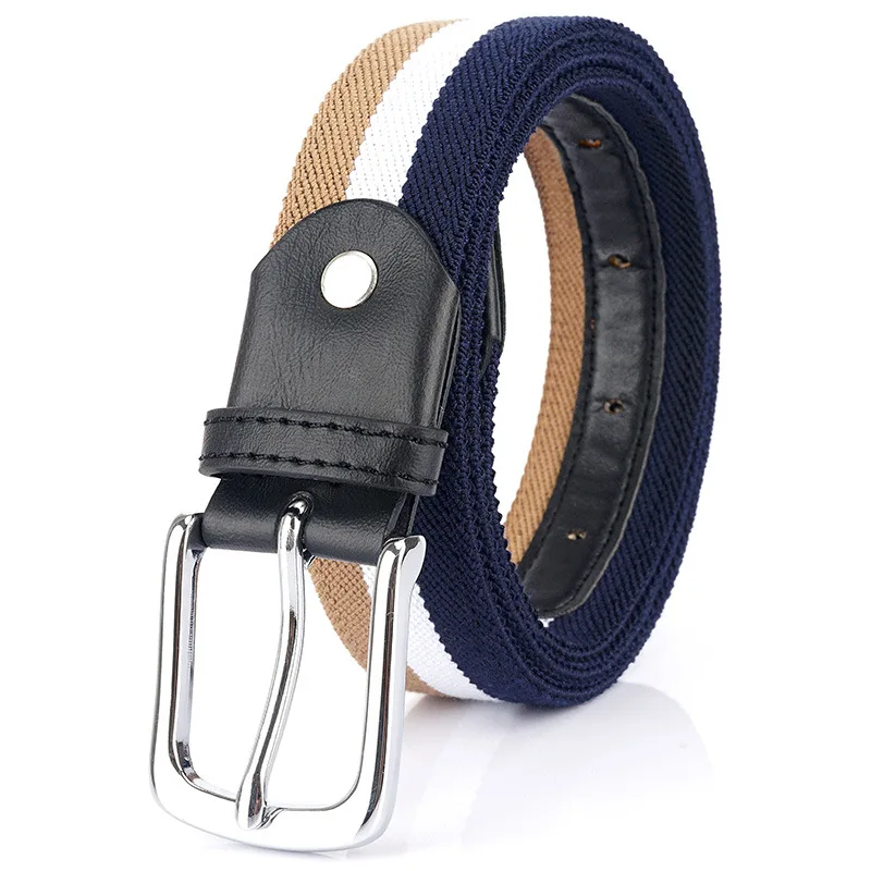 Men Canvas Belt Metal Pin Buckle Woven Elastic Youth Stretch Fashion for Jeans | Аксессуары для одежды