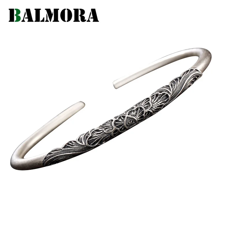 BALMORA 999 чистого серебра Пион цветок матовые Открытые Браслеты для леди около 17 см браслет модные ювелирные аксессуары Esposas