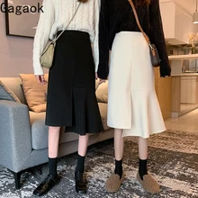 Gagaok, Женская юбка в консервативном стиле, весна-осень, новинка, однотонная, Империя, длина до колен, Русалка, тонкая, облегающая, дикая, женская мода, юбки