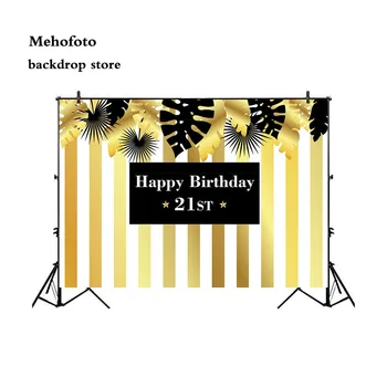 

Mehofoto 21st Happy Birthday Theme Party Photography Backdrops Gold and White Stripe Photo Booth Backgrounds Studio 695