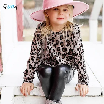 

Fashion Girls Clothes Set Long Sleeve Leopard Shirts Black Leather Pants Spring Fall Kids Suits 2 3 4 5 6 Year Children Clothing