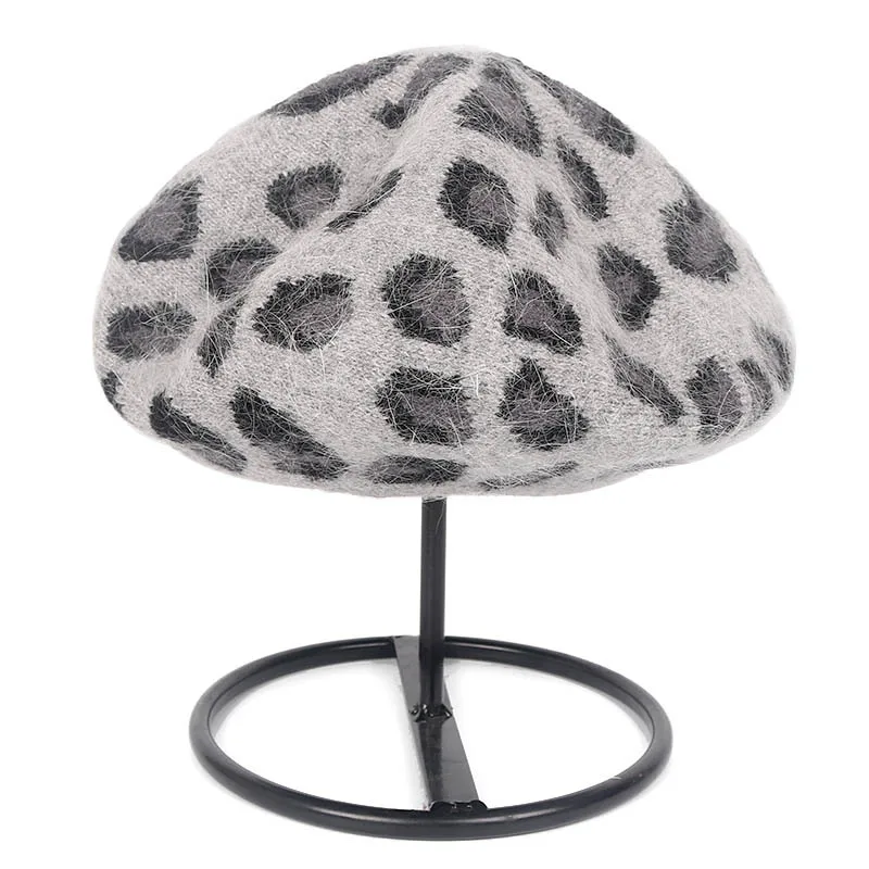 

Leopard Beret Women Winter Hat Angora Knit Warm Beanie Autumn Outdoor Accessory Gift Skiing Headwear For Female