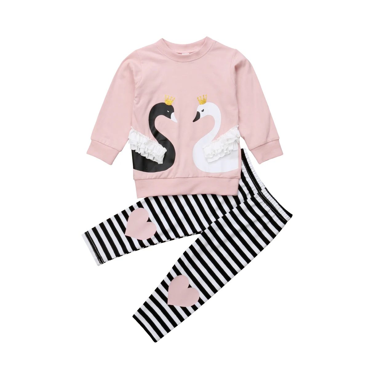 Pink Swan Sets Милый комплект одежды для маленьких девочек, мини-платье с длинными рукавами и кисточками с принтом единорога топ+ длинные штаны, леггинсы детская одежда из 2 предметов - Цвет: Pink Swan Sets