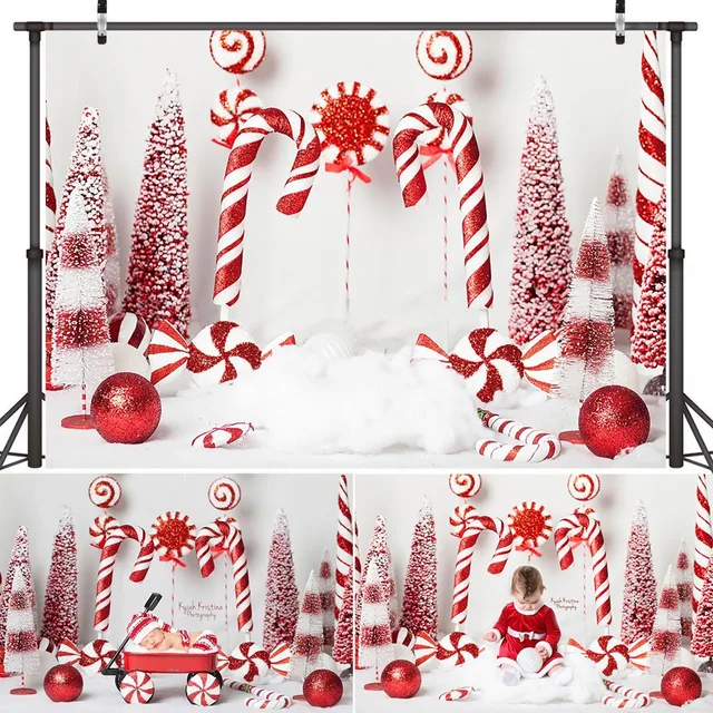 CdHBH 3x5ft Winter Landscape with Candy House Photography Background Christmas Decoration fir Snow Snowflake Lollipop Children Birthday Photo Photo Studio Props Vinyl Material 