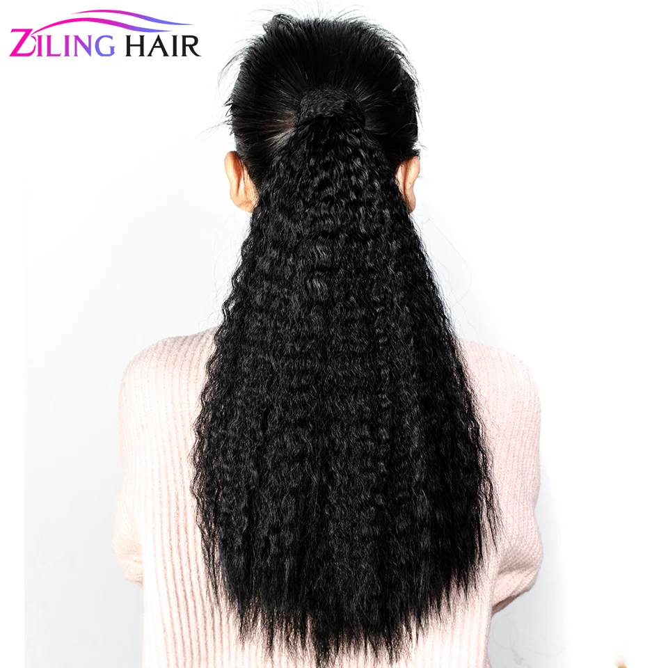 

18 inch long afro synthetic 135g full fake kinky curly ponytail hairpiece extension clip in pigtails hair extensions Ziling hair