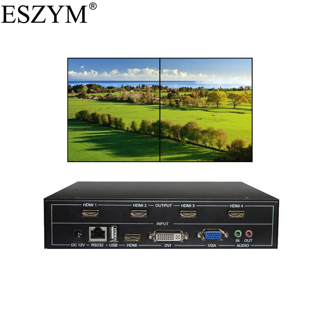  ESZYM 4 Channel TV Video Wall Controller 2x2 1x3 1x2 HDMI DVI VGA USB Video Processor