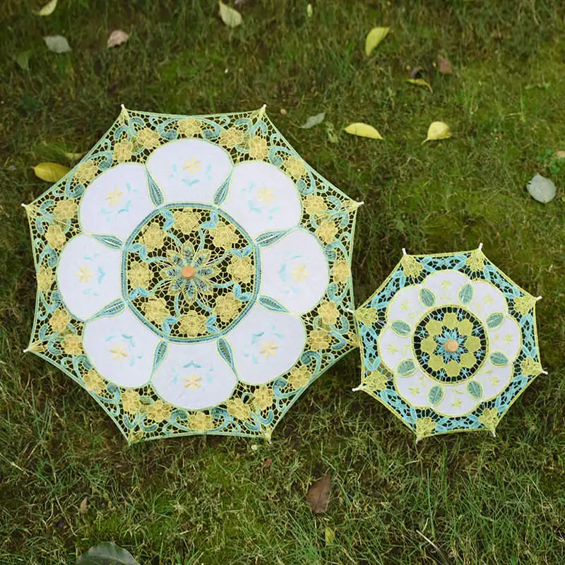 Green Large Романтичный цветной кружевной зонтик ручной работы, свадебные аксессуары-6 цветов на выбор - Цвет: Green Large