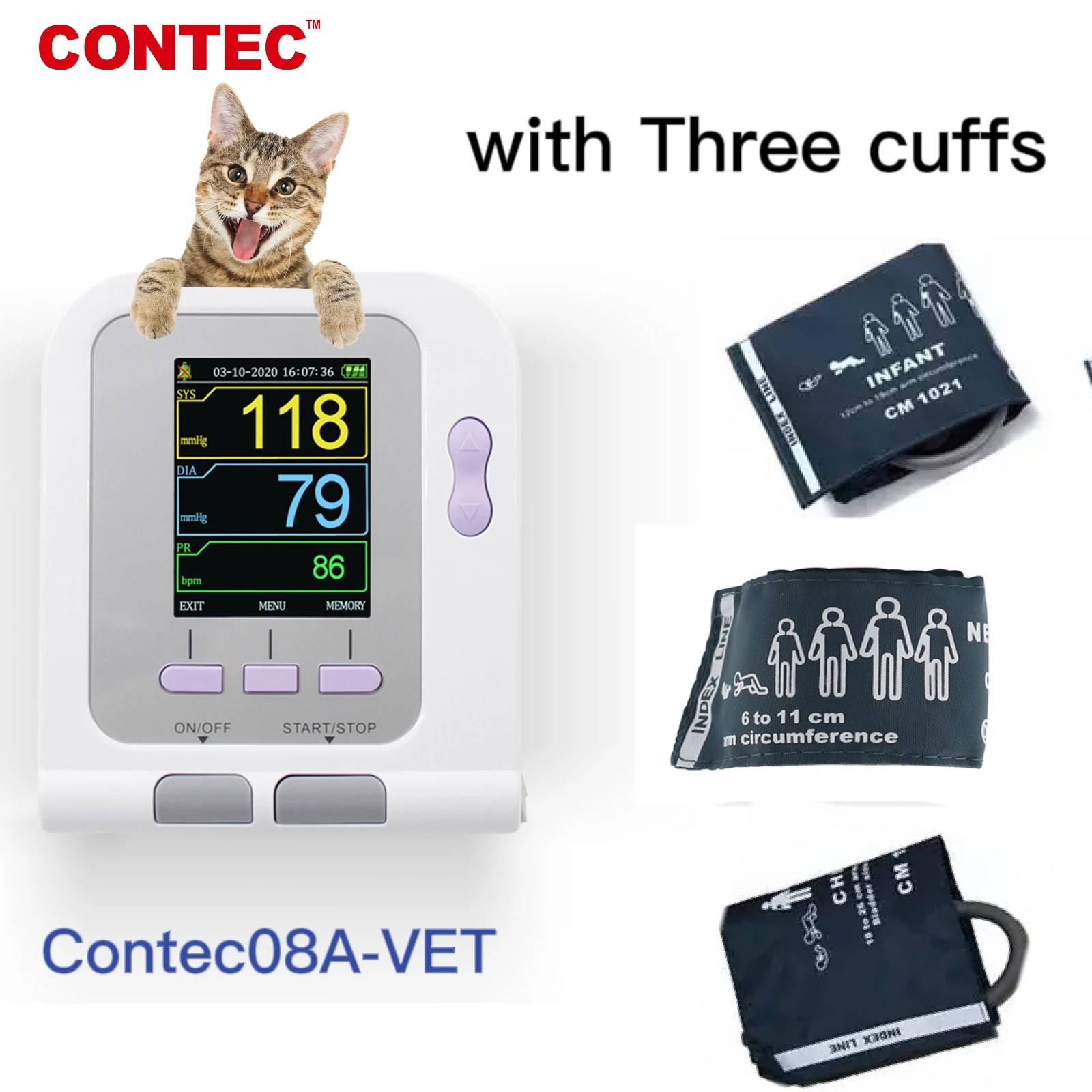 CONTEC CHN&RU&USA Vet Veterinary OLED Digital Blood Pressure & Heart Beat Monitor NIBP CONTEC08A-VET