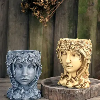 

1Pc Resin Flowerpot Female Face Planter with Hole Home Flowerpot Ornament