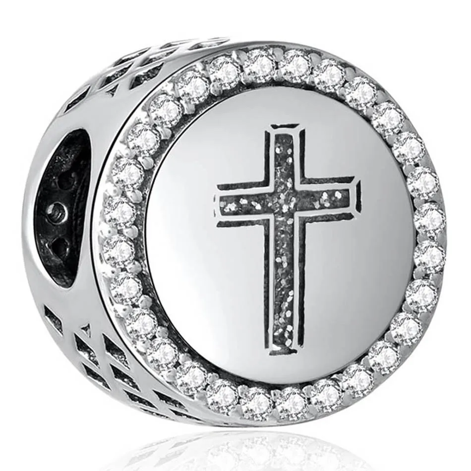 Аутентичный бусина из серебра 925 пробы игривый подмигивающий блеск Chai Faith Cross Корона Шарм Подходит Для Леди Браслеты DIY ювелирные изделия - Цвет: F
