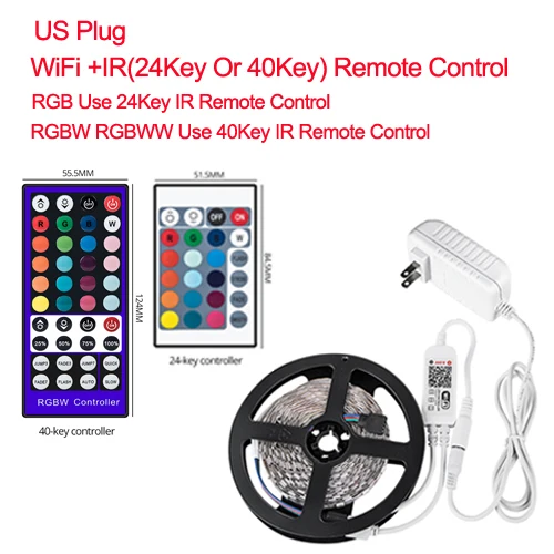 WIFI and IR US Set Рождественская гирлянда, светодиодный светильник, 5050 RGB, Светодиодная лента, водонепроницаемый, умный, Wifi, праздничный светильник, декоративный светодиодный светильник, работает с эхо - Испускаемый цвет: WIFI and IR US Set