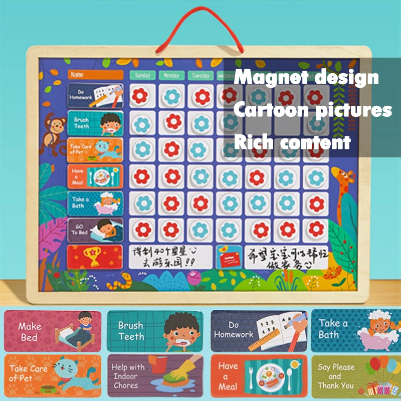 Children Habit Growth Educational Toys Magnetic Habit Tracking Reward Chart Self-discipline Activity Planner Board Toys for 3-12 4