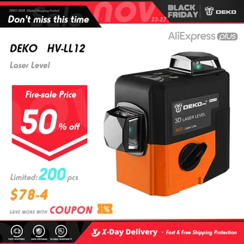 

DEKO HV-LL12 12Lines 3D Laser Level Self-Leveling 360 degre Horizontal & Vertical Cross Powerful Outdoor can use Detector