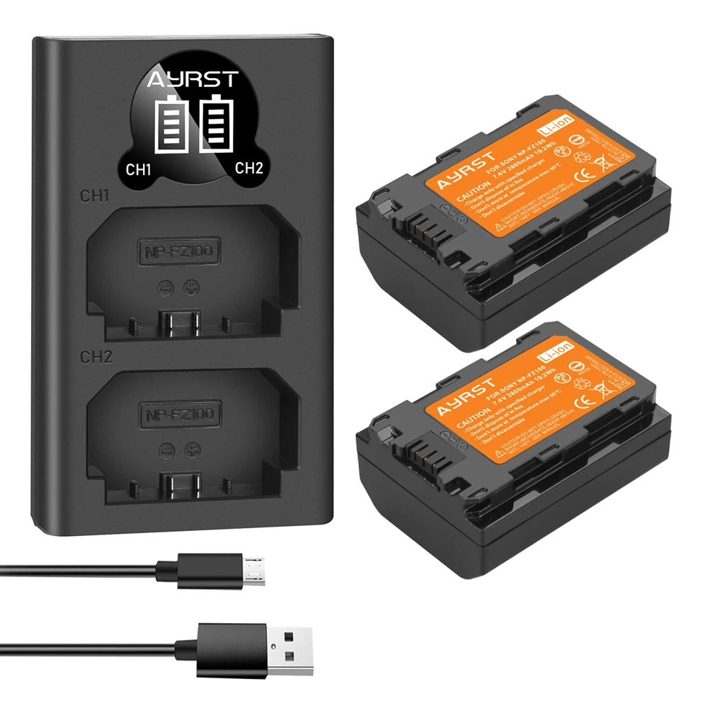 Batteria Per Fotocamera 2X2600Mah Np-Fz100 Npfz100 + Doppio Caricatore Usb Per Sony Np-Fz100, Bc-Qz1, Sony A9,Alpha A7R Iii, A7 Iii, Ilce-9