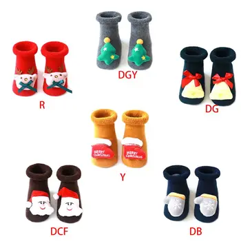 

Newborn Baby Christmas Terry Towel Floor Socks 3D Cartoon Santa Non-Slip Hosiery U50F