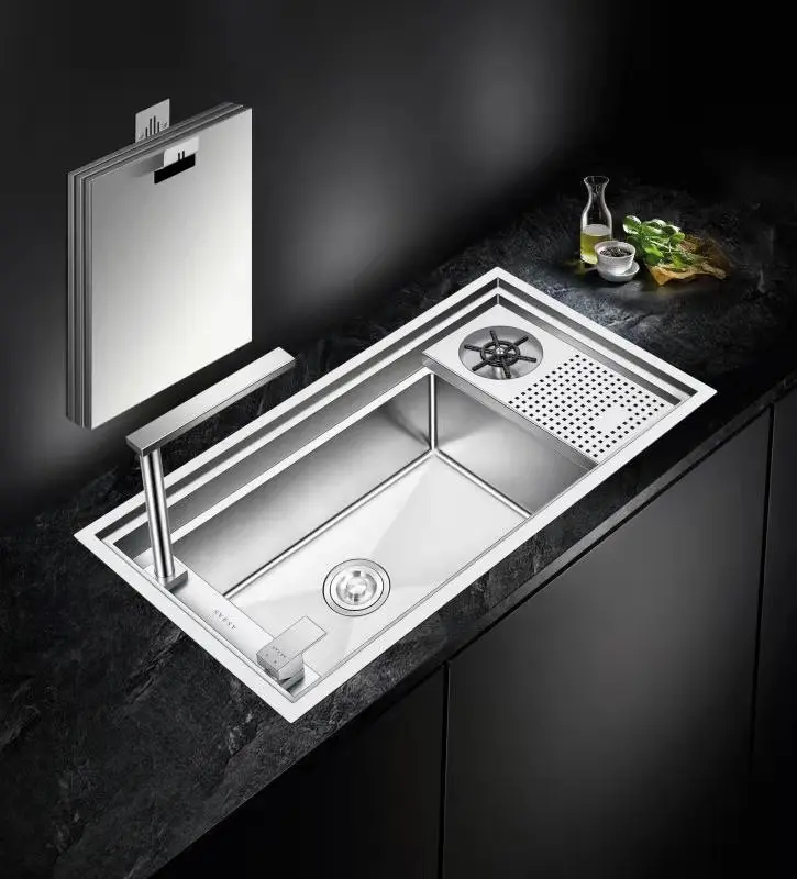 

Asras 8243XD+3061 SUS304 handmade kitchen sink hidden sink cup rinser water sprinkler
