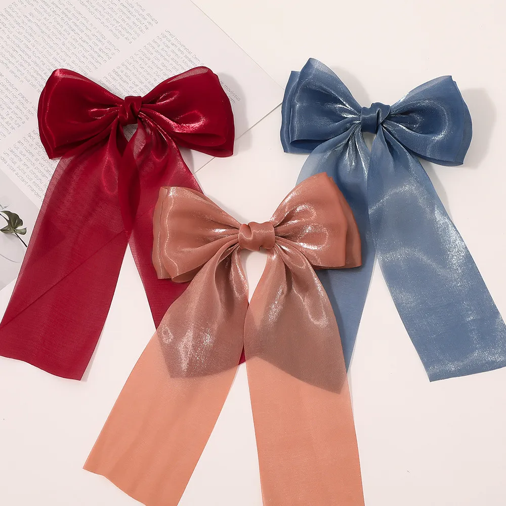 Girls pink Big Hair Bow Ties Hair Clips Satin Two Layer Bow for