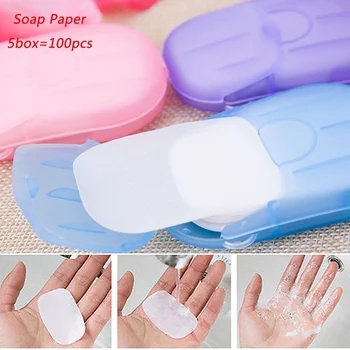 

5 Box 20 Piece Disposable Soap Paper Portable Travel Soap Wash Paper Bath Clean Scented Slice Foam Mini Paper Soap Random Color