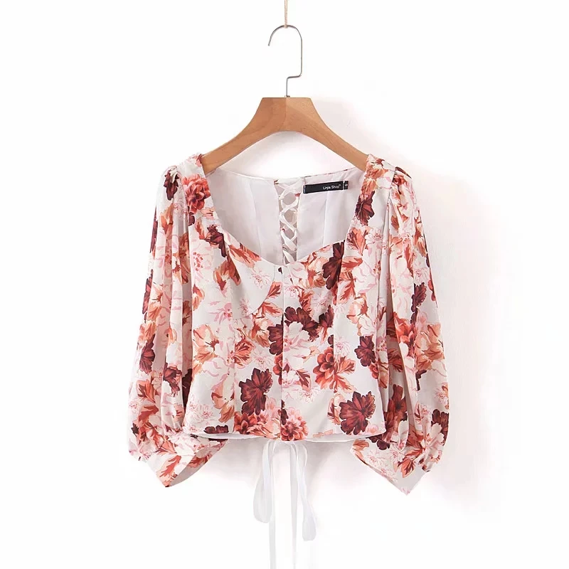 Увядшая Мода блоггер Осень цветочный принт сзади повязки blusas mujer de moda кимоно рубашка для женщин женские Топы И Футболки - Цвет: Многоцветный
