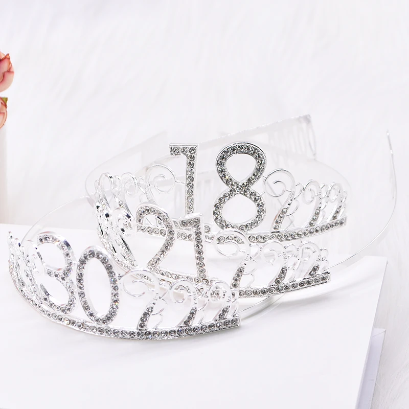 Gold Silver Glitter Birthday Sash Rhinestone Tiara 18th Crystal Crown Birthday Queen Satin Ribbon Sash For Birthday Party Decor