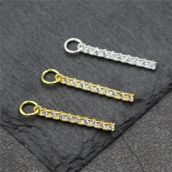 

2.2*20mm Real 925 Sterling Silver Zircon Long Strip Charm for DIY Bracelet Necklace Earrings Jewelry Accessories