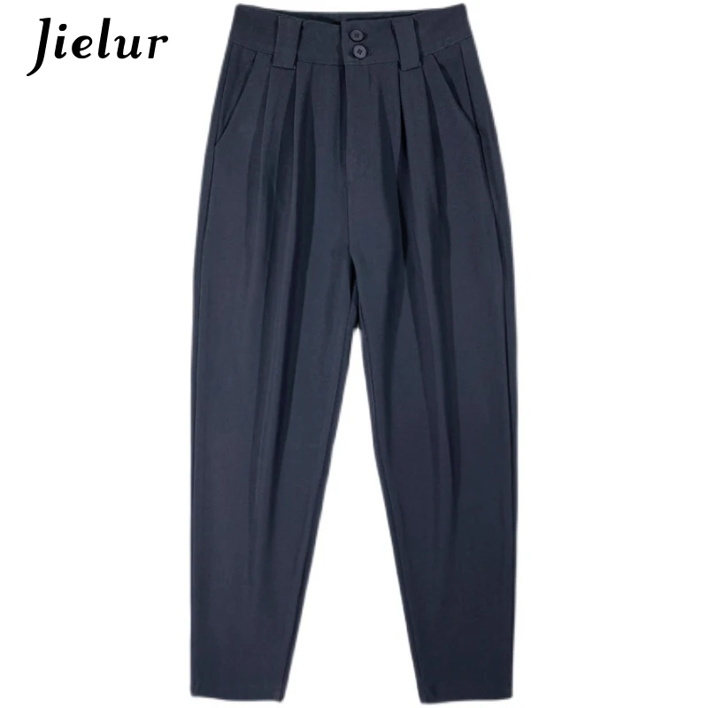 Jielur Fashion Suit Women Pants High Waist Cargo Pants for Woman Boyfriends Casual Cool Black Khaki Trousers Hipster S-XL Zipper