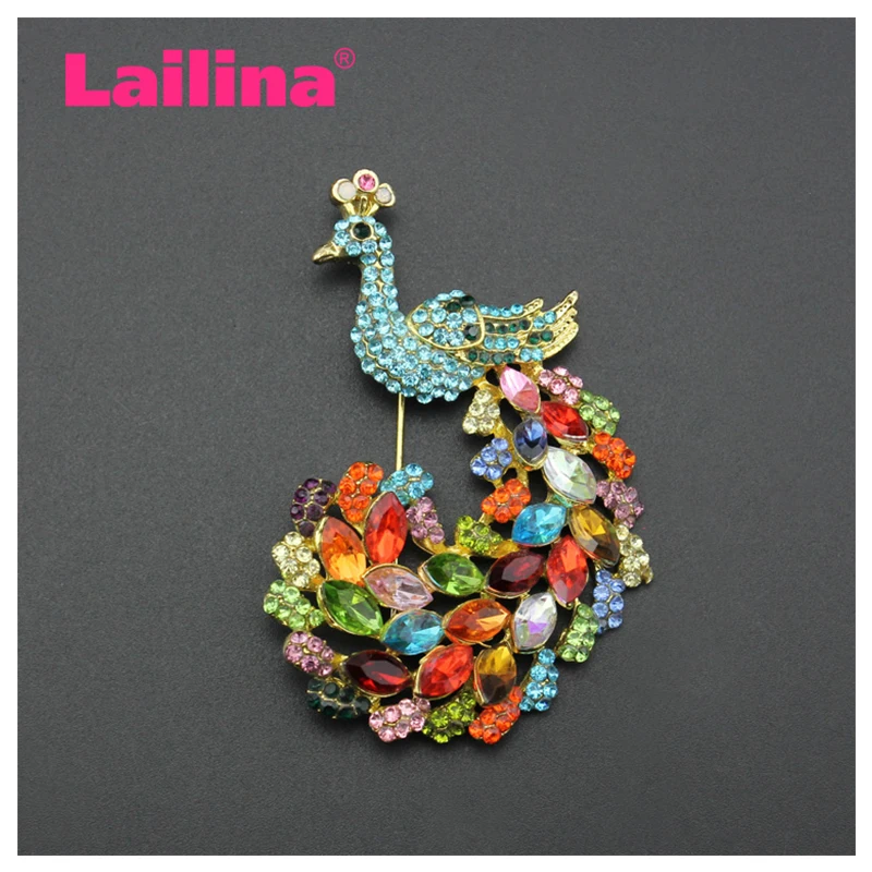 

10pcs/Lot Vintage Style Peacock Brooch Pin Multi-Colored Crystal Peacock Animal Brooch