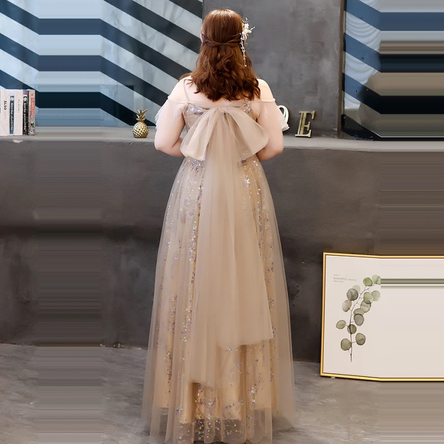 Вечерние платья на бретельках с глубоким v-образным вырезом Robe De Soiree размера плюс женские вечерние платья с коротким рукавом с блестками коричневое вечернее платье T100
