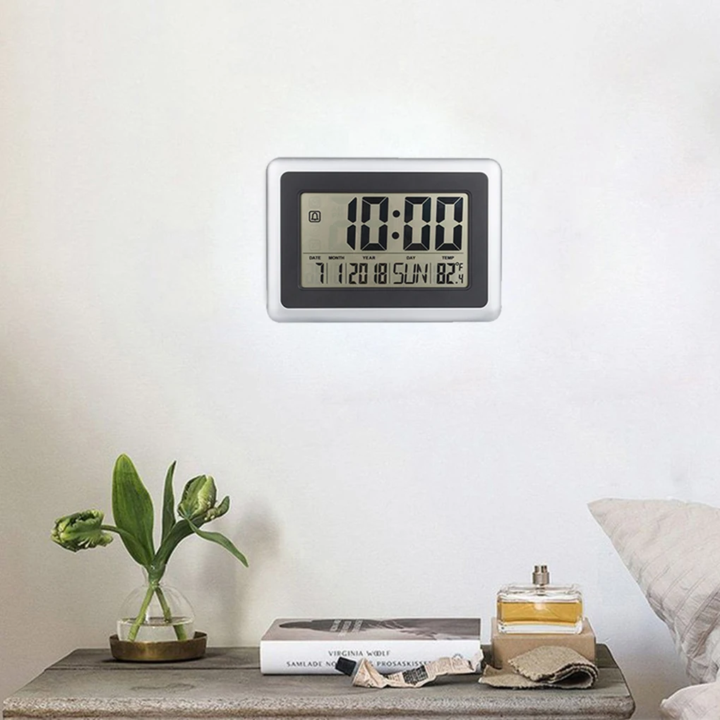  New LCD Digital Large Wall Clock Thermometer Desk Calendar Time Alarm Electronic Indoor Home Temper