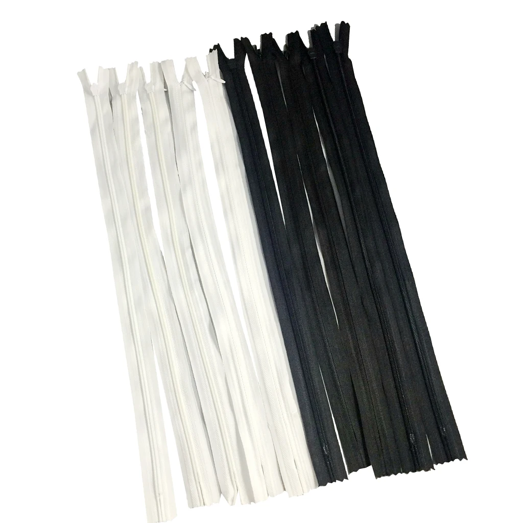 10 Pieces White Black Invisible Nylon Closed End Zip Zippers for Sewing Craft 40cm