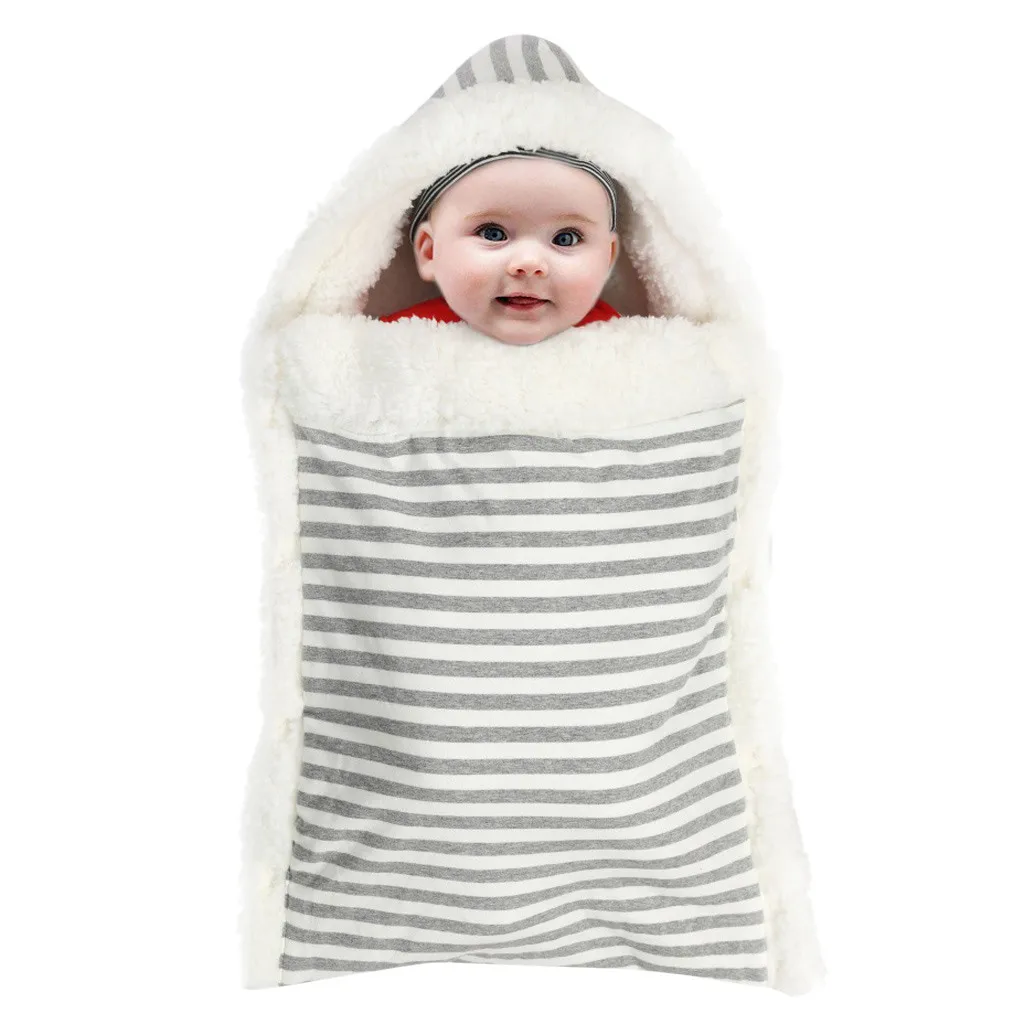 Детское зимнее одеяло; Двухслойное флисовое детское Пеленальное Одеяло; Bebe; конверт в полоску; спальный мешок для новорожденных; детское постельное белье; одеяло