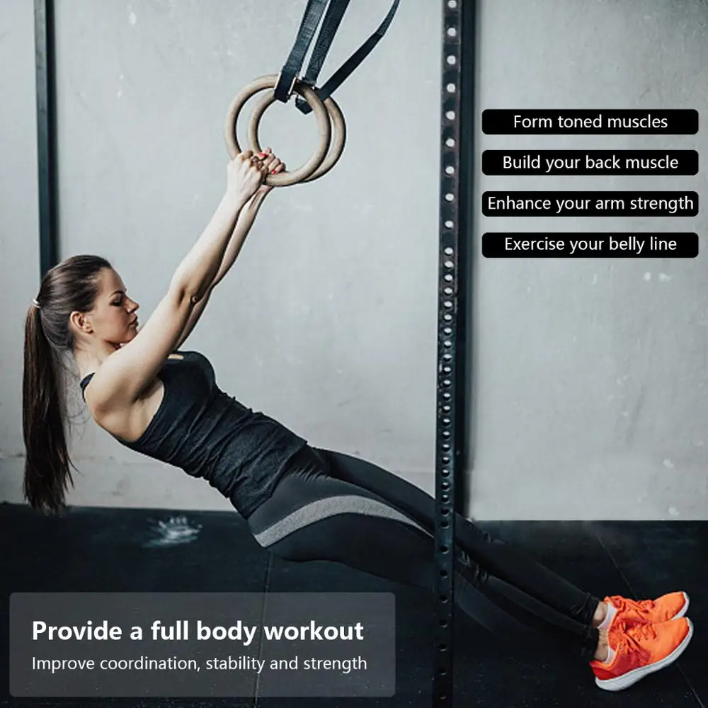 Wood Gymnastic Rings Gym Rings Workout For Home Gym & Cross Fitness Great for Your Muscle Ups Pull Ups & Strength Training