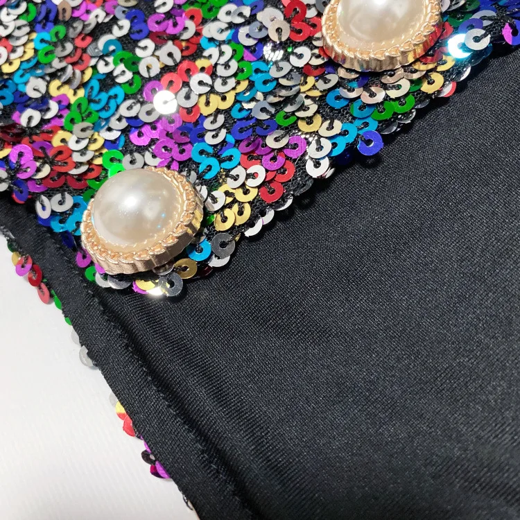 Женщины Роскошный трио цвет комбинезон блестками двубортный пиджак пальто в Slim Fit