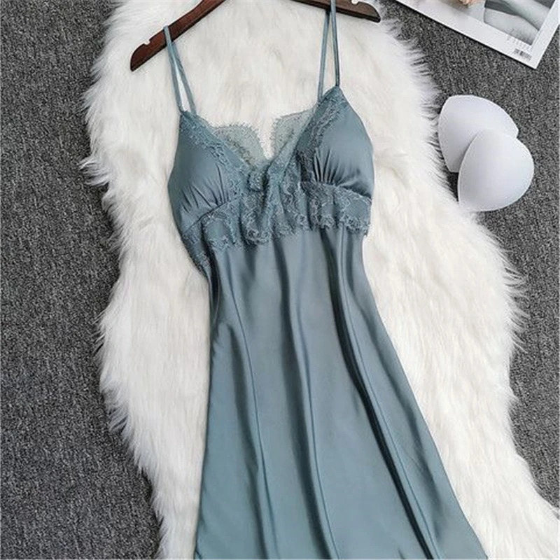 Женская ночная рубашка Kleid с подтяжками на груди, сексуальная одежда для сна, женская летняя соблазнительная ночная рубашка с кружевным краем и открытой спиной
