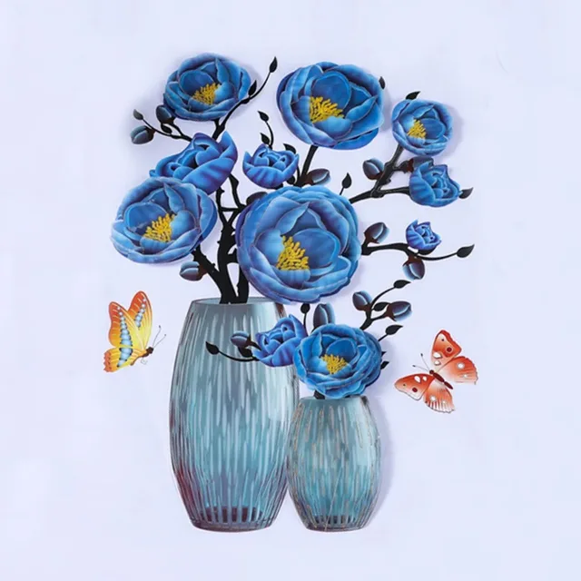 3D simulation rose flower sticker stereo simulation vase wall sticker home background decoration waterproof self-adhesive Light Yellow