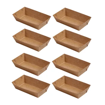

50 Pcs Disposable Paper Food Serving Tray Kraft Paper Coating Boat Shape Snack Open Box French Fries Chicken Box (20 x 6 x 3cm)