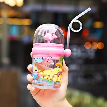 

250ML Water Bottle Infant Cup Children Learn Feeding Straw Juice Drinking Milk Bottle Little Whale Sprays Water For Baby To Play