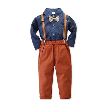 

formal boys clothes baby suit with suspenders bowtie 2020 spring long-sleeves dot shirt + pants kids' suits 2-7 years children