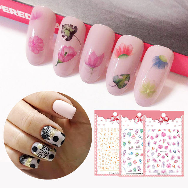 21 Patterns Flowers Stripe Shape 3D Nail Sticker Transfer Decals Self-adhesive Decorations for Nail Art Gel Polish DIY